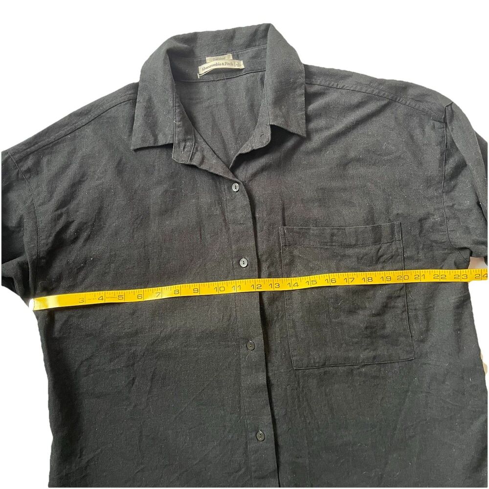 Abercrombie Fitch Linen Blend Top Women Large Black Button Down Tunic Oversized - Picture 8 of 10